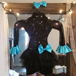 Black and teal sequin dance costume